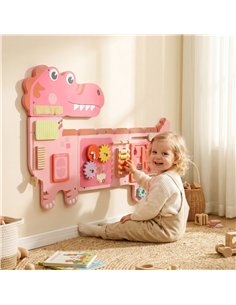 AIYAPLAY Busy Board Panels, Wall Mounted Montessori Inspired Busy Board, Toddler Learning Centre Dinosaur Theme, Pink 2