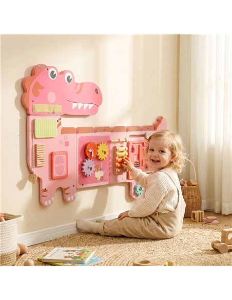 AIYAPLAY Busy Board Panels, Wall Mounted Montessori Inspired Busy Board, Toddler Learning Centre Dinosaur Theme, Pink - pic 212867 | FastDaddyshop