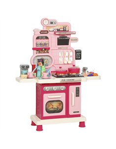 AIYAPLAY Play Kitchen, 33 PCS Kids Kitchen Playset with Lights, Sounds, Storage, Circulating Water Sink for 3-6 Years, Pink