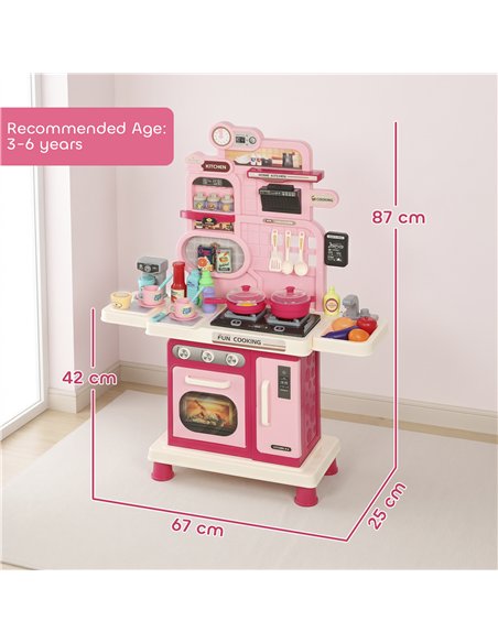 AIYAPLAY Play Kitchen, 33 PCS Kids Kitchen Playset with Lights, Sounds, Storage, Circulating Water Sink for 3-6 Years, Pink - pic 212877 | FastDaddyshop
