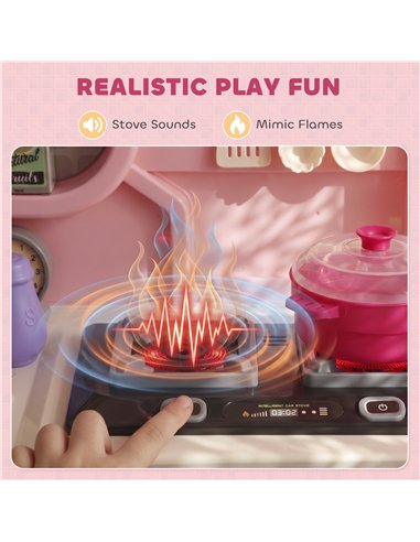 AIYAPLAY Play Kitchen, 33 PCS Kids Kitchen Playset with Lights, Sounds, Storage, Circulating Water Sink for 3-6 Years, Pink
