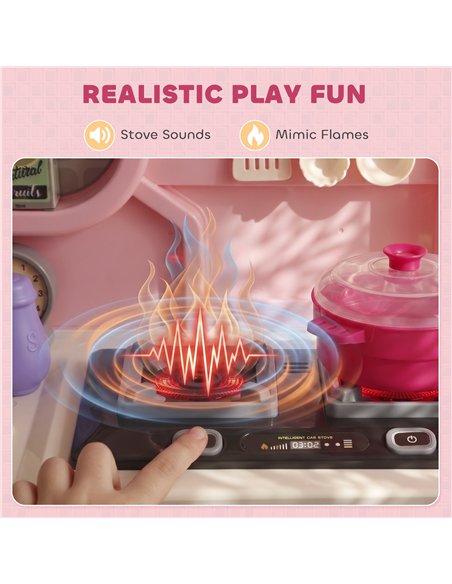AIYAPLAY Play Kitchen, 33 PCS Kids Kitchen Playset with Lights, Sounds, Storage, Circulating Water Sink for 3-6 Years, Pink - pic 212879 | FastDaddyshop