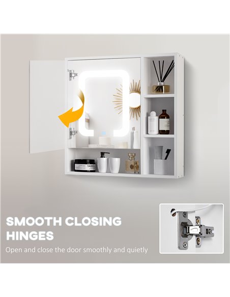 Kleankin Wall-mounted LED Illuminated Bathroom Mirror Cabinet, White - pic 21288 | FastDaddyshop