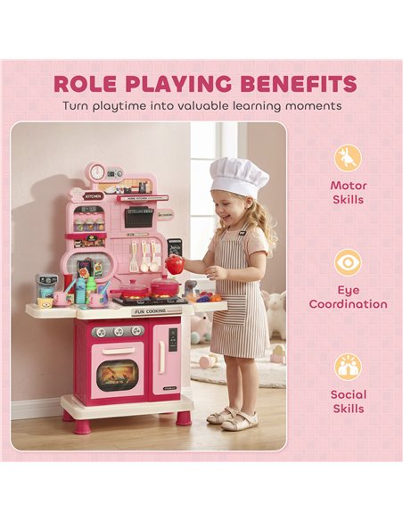 AIYAPLAY Play Kitchen, 33 PCS Kids Kitchen Playset with Lights, Sounds, Storage, Circulating Water Sink for 3-6 Years, Pink - pic 212881 | FastDaddyshop