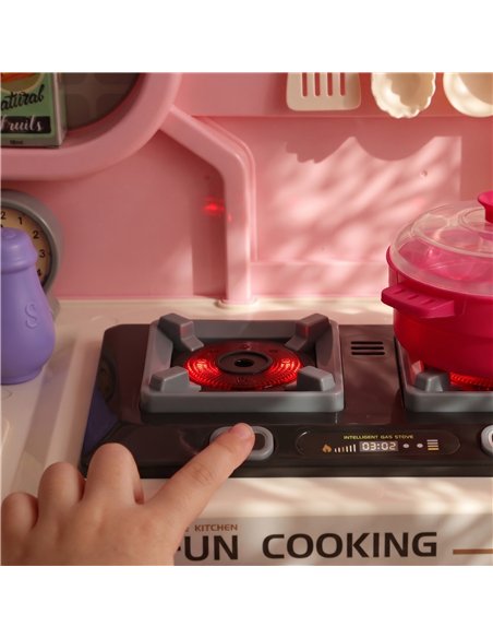 AIYAPLAY Play Kitchen, 33 PCS Kids Kitchen Playset with Lights, Sounds, Storage, Circulating Water Sink for 3-6 Years, Pink - pic 212882 | FastDaddyshop