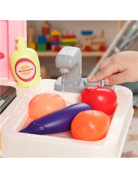 AIYAPLAY Play Kitchen, 33 PCS Kids Kitchen Playset with Lights, Sounds, Storage, Circulating Water Sink for 3-6 Years, Pink - pic 212883 | FastDaddyshop