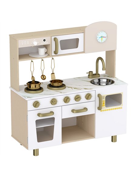 AIYAPLAY Play Kitchen, Kids Kitchen Playset with Rotating Coffee Machine, Storage Shelf, Stove, Gift for Kids 3-6 Years, White - pic 212884 | FastDaddyshop