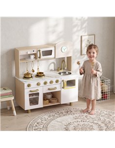 AIYAPLAY Play Kitchen, Kids Kitchen Playset with Rotating Coffee Machine, Storage Shelf, Stove, Gift for Kids 3-6 Years, White 2