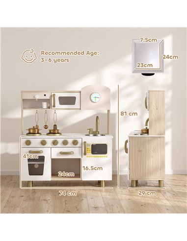 AIYAPLAY Play Kitchen, Kids Kitchen Playset with Rotating Coffee Machine, Storage Shelf, Stove, Gift for Kids 3-6 Years, White