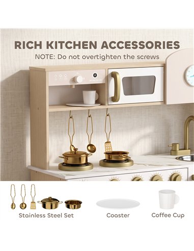AIYAPLAY Play Kitchen, Kids Kitchen Playset with Rotating Coffee Machine, Storage Shelf, Stove, Gift for Kids 3-6 Years, White