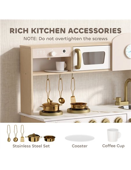 AIYAPLAY Play Kitchen, Kids Kitchen Playset with Rotating Coffee Machine, Storage Shelf, Stove, Gift for Kids 3-6 Years, White - pic 212889 | FastDaddyshop