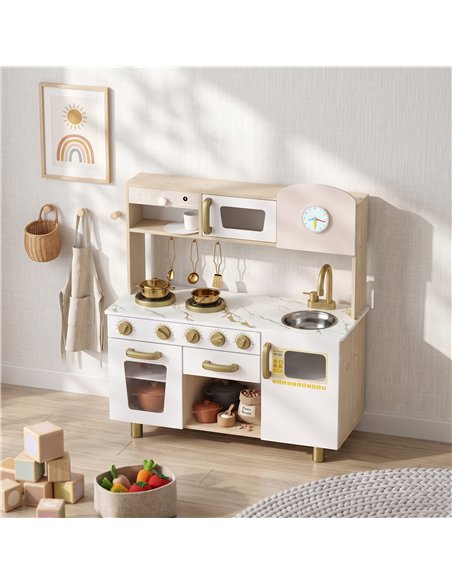 AIYAPLAY Play Kitchen, Kids Kitchen Playset with Rotating Coffee Machine, Storage Shelf, Stove, Gift for Kids 3-6 Years, White - pic 212891 | FastDaddyshop