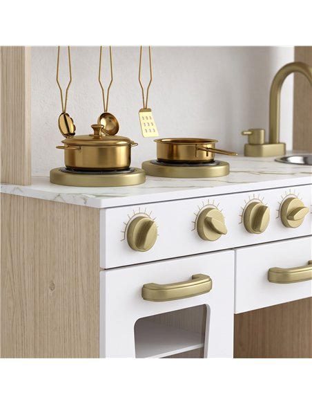 AIYAPLAY Play Kitchen, Kids Kitchen Playset with Rotating Coffee Machine, Storage Shelf, Stove, Gift for Kids 3-6 Years, White - pic 212892 | FastDaddyshop