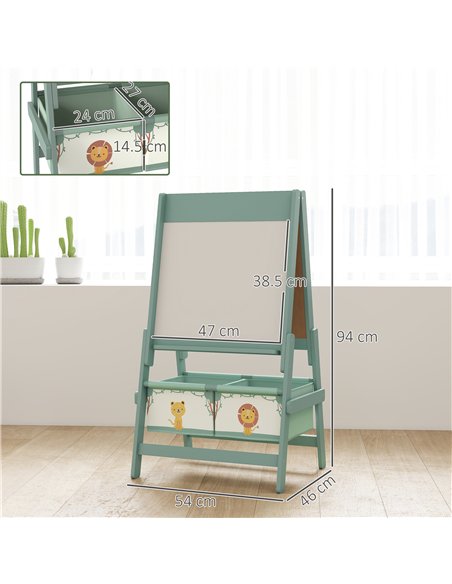 AIYAPLAY Art Easel for Kids, Double-Sided Whiteboard/Blackboard with Paper Roll, Two Storage Boxes, for Ages 3-8 Years, Green - pic 212895 | FastDaddyshop