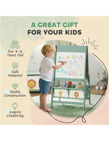 AIYAPLAY Art Easel for Kids, Double-Sided Whiteboard/Blackboard with Paper Roll, Two Storage Boxes, for Ages 3-8 Years, Green - pic 212898 | FastDaddyshop