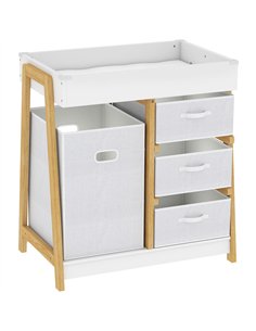 AIYAPLAY Baby Changing Table, Baby Changing Unit with 3 Drawers, Large Basket and Waterproof Pad for Bedroom Nursery, White