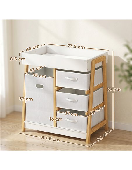 AIYAPLAY Baby Changing Table, Baby Changing Unit with 3 Drawers, Large Basket and Waterproof Pad for Bedroom Nursery, White - pic 212904 | FastDaddyshop