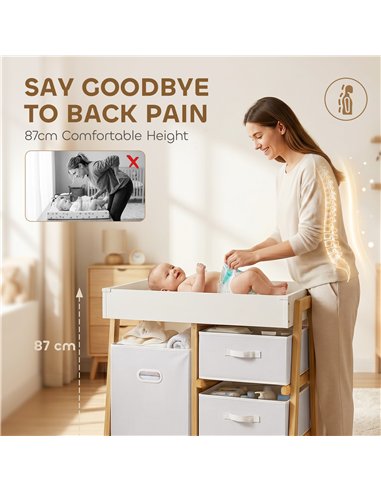 AIYAPLAY Baby Changing Table, Baby Changing Unit with 3 Drawers, Large Basket and Waterproof Pad for Bedroom Nursery, White