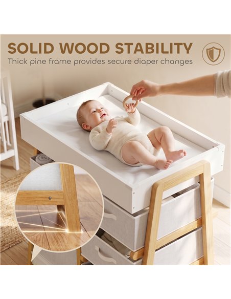 AIYAPLAY Baby Changing Table, Baby Changing Unit with 3 Drawers, Large Basket and Waterproof Pad for Bedroom Nursery, White - pic 212906 | FastDaddyshop