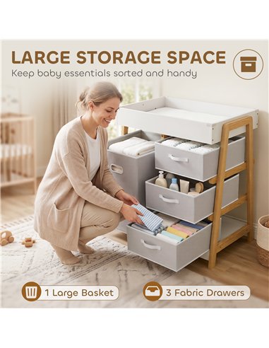 AIYAPLAY Baby Changing Table, Baby Changing Unit with 3 Drawers, Large Basket and Waterproof Pad for Bedroom Nursery, White