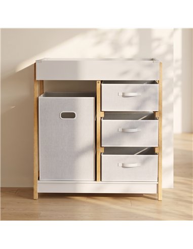 AIYAPLAY Baby Changing Table, Baby Changing Unit with 3 Drawers, Large Basket and Waterproof Pad for Bedroom Nursery, White