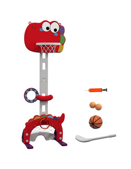 AIYAPLAY 5-in-1 Dinosaur Basketball Set with Adjustable Basketball Stand and Golf Game, Indoor for Boys Girls, Red - pic 212911 | FastDaddyshop
