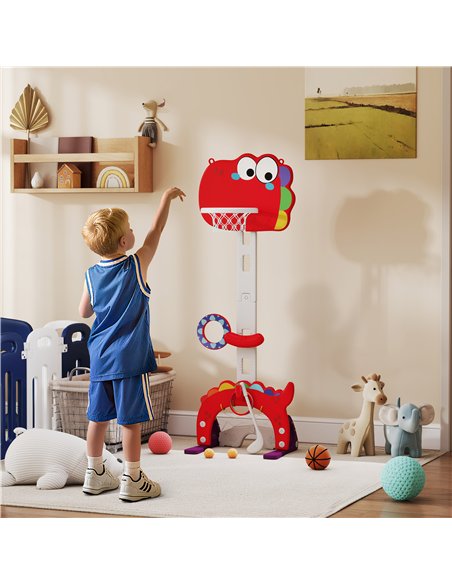 AIYAPLAY 5-in-1 Dinosaur Basketball Set with Adjustable Basketball Stand and Golf Game, Indoor for Boys Girls, Red - pic 212912 | FastDaddyshop