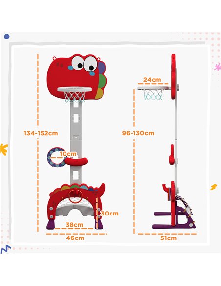 AIYAPLAY 5-in-1 Dinosaur Basketball Set with Adjustable Basketball Stand and Golf Game, Indoor for Boys Girls, Red - pic 212913 | FastDaddyshop