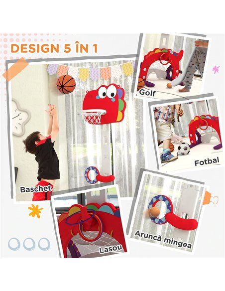 AIYAPLAY 5-in-1 Dinosaur Basketball Set with Adjustable Basketball Stand and Golf Game, Indoor for Boys Girls, Red - pic 212915 | FastDaddyshop