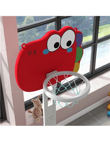 AIYAPLAY 5-in-1 Dinosaur Basketball Set with Adjustable Basketball Stand and Golf Game, Indoor for Boys Girls, Red