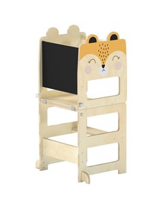 AIYAPLAY Toddler Step Stool, Standing Tower with Chalkboard, 3-in-1 Fox-Shaped Step Stool for Kitchen Counter, Natural