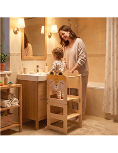 AIYAPLAY Toddler Step Stool, Standing Tower with Chalkboard, 3-in-1 Fox-Shaped Step Stool for Kitchen Counter, Natural 2