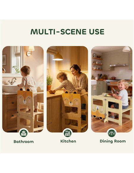 AIYAPLAY Toddler Step Stool, Standing Tower with Chalkboard, 3-in-1 Fox-Shaped Step Stool for Kitchen Counter, Natural - pic 212925 | FastDaddyshop