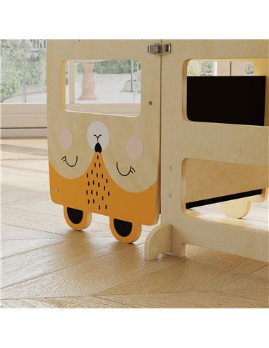 AIYAPLAY Toddler Step Stool, Standing Tower with Chalkboard, 3-in-1 Fox-Shaped Step Stool for Kitchen Counter, Natural