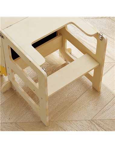 AIYAPLAY Toddler Step Stool, Standing Tower with Chalkboard, 3-in-1 Fox-Shaped Step Stool for Kitchen Counter, Natural