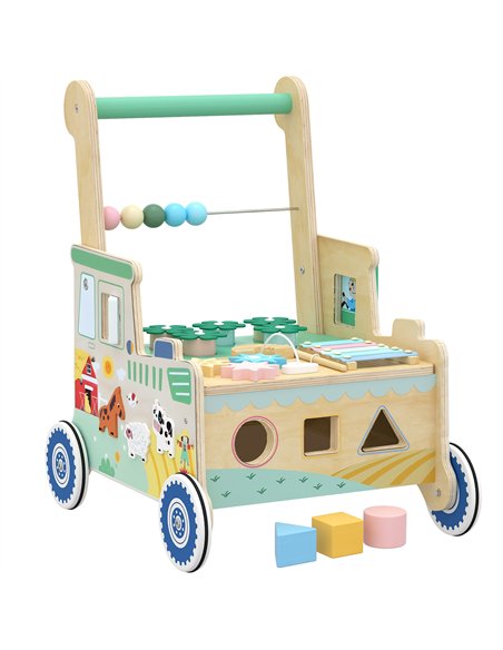 AIYAPLAY Wooden Baby Walker for 1-3 Year, Montessori Inspired Push Along Walker Toys, Multifunctional Activity Centre - pic 212929 | FastDaddyshop