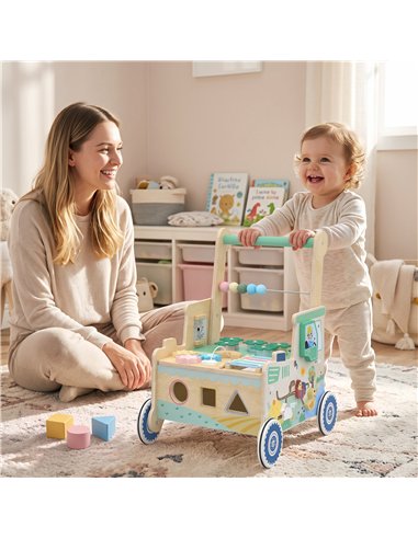 AIYAPLAY Wooden Baby Walker for 1-3 Year, Montessori Inspired Push Along Walker Toys, Multifunctional Activity Centre
