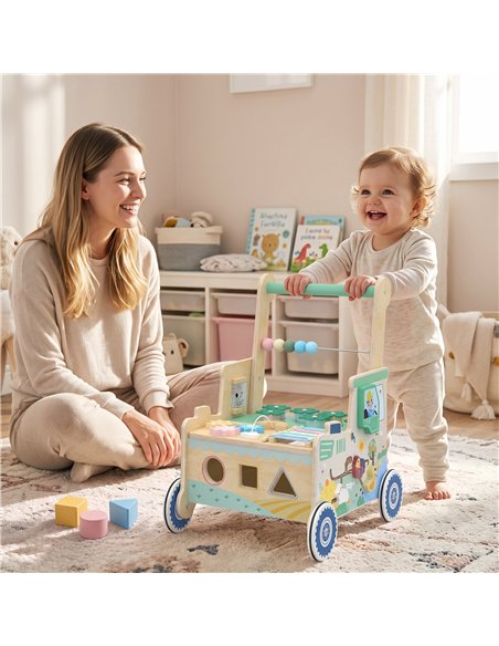 AIYAPLAY Wooden Baby Walker for 1-3 Year, Montessori Inspired Push Along Walker Toys, Multifunctional Activity Centre - pic 212930 | FastDaddyshop