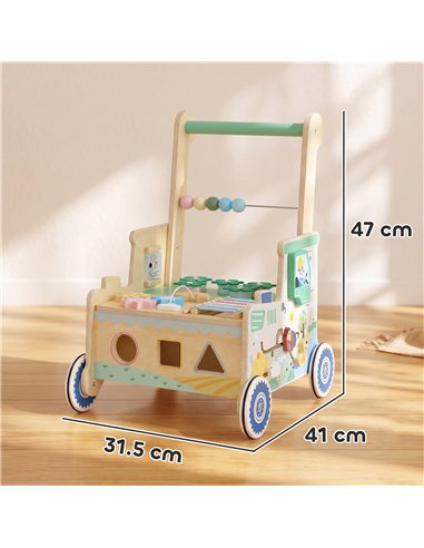 AIYAPLAY Wooden Baby Walker for 1-3 Year, Montessori Inspired Push Along Walker Toys, Multifunctional Activity Centre