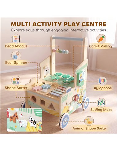 AIYAPLAY Wooden Baby Walker for 1-3 Year, Montessori Inspired Push Along Walker Toys, Multifunctional Activity Centre