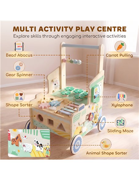 AIYAPLAY Wooden Baby Walker for 1-3 Year, Montessori Inspired Push Along Walker Toys, Multifunctional Activity Centre - pic 212932 | FastDaddyshop