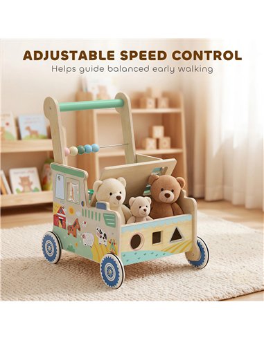 AIYAPLAY Wooden Baby Walker for 1-3 Year, Montessori Inspired Push Along Walker Toys, Multifunctional Activity Centre