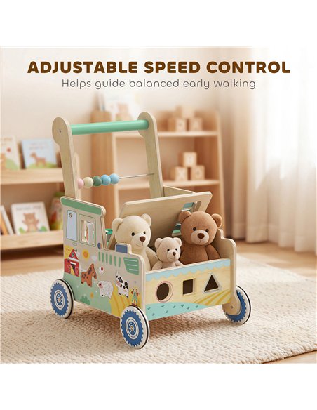 AIYAPLAY Wooden Baby Walker for 1-3 Year, Montessori Inspired Push Along Walker Toys, Multifunctional Activity Centre - pic 212934 | FastDaddyshop