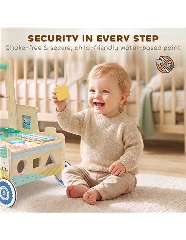 AIYAPLAY Wooden Baby Walker for 1-3 Year, Montessori Inspired Push Along Walker Toys, Multifunctional Activity Centre