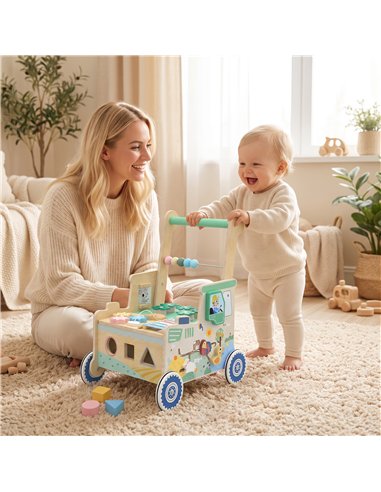 AIYAPLAY Wooden Baby Walker for 1-3 Year, Montessori Inspired Push Along Walker Toys, Multifunctional Activity Centre