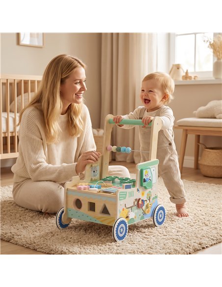 AIYAPLAY Wooden Baby Walker for 1-3 Year, Montessori Inspired Push Along Walker Toys, Multifunctional Activity Centre - pic 212937 | FastDaddyshop