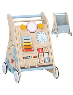 AIYAPLAY Wooden Baby Walker with Detachable Double-Sided Activity Board, Push Along Walker, Gift for Boys Girls 1-3 Years