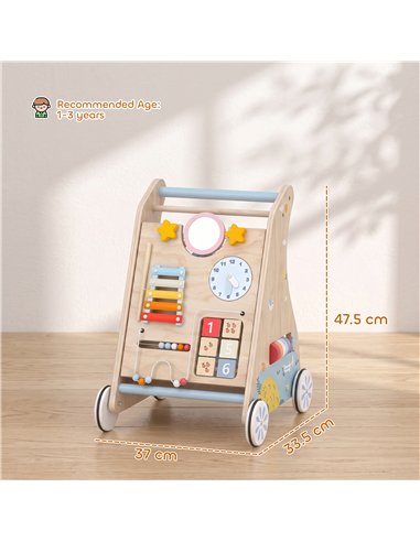 AIYAPLAY Wooden Baby Walker with Detachable Double-Sided Activity Board, Push Along Walker, Gift for Boys Girls 1-3 Years