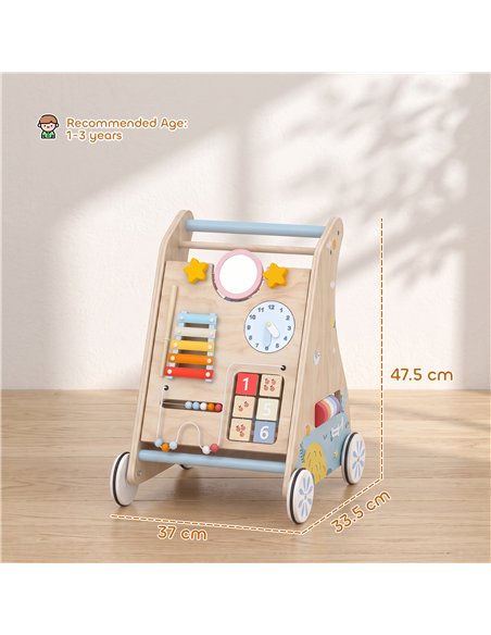 AIYAPLAY Wooden Baby Walker with Detachable Double-Sided Activity Board, Push Along Walker, Gift for Boys Girls 1-3 Years - pic 212940 | FastDaddyshop