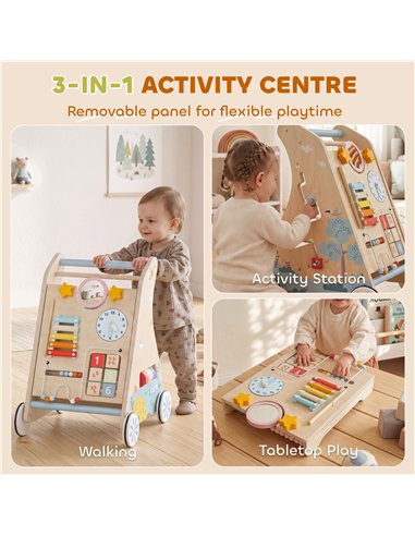AIYAPLAY Wooden Baby Walker with Detachable Double-Sided Activity Board, Push Along Walker, Gift for Boys Girls 1-3 Years